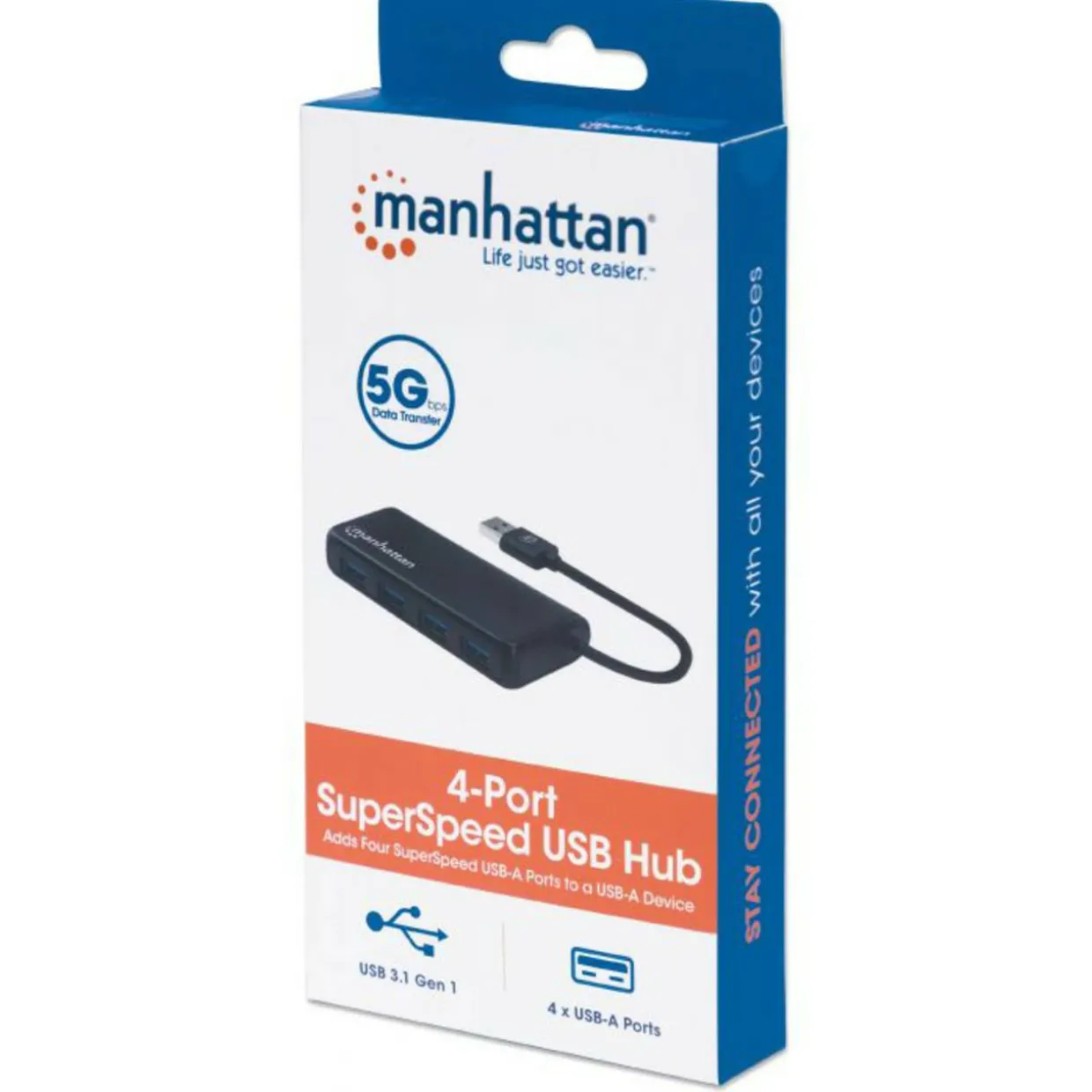 Manhattan 4xUSB-A hubi USB-A kaapelilla