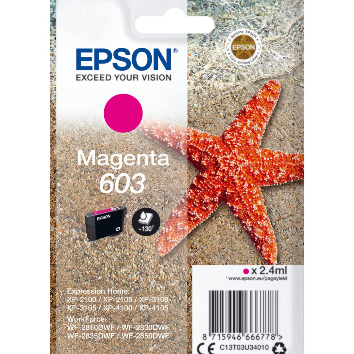 Mustepatruuna Epson Starfish 603, magenta, 2,4 ml