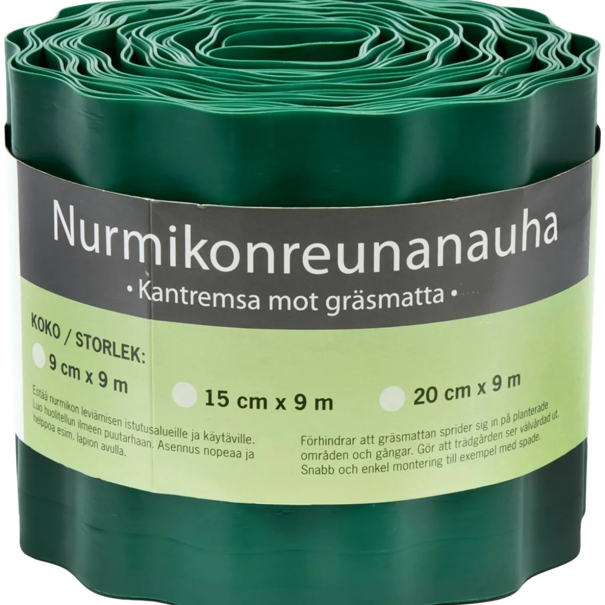 Nurmikonreunanauha 9 cm x 9 m, vihreä