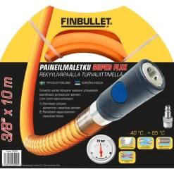 Paineilmaletku Finbullet 3/8"x 10 m Superflex rekyylivapaalla turvaliittimellä