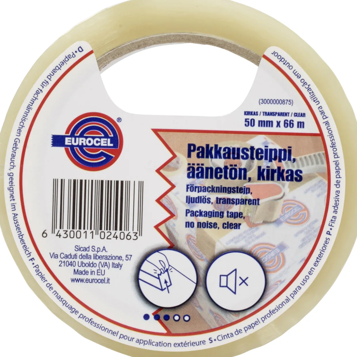Pakkausteippi Eurocel 50 mm x 66 m kirkas