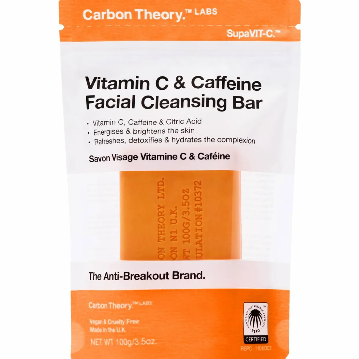 Palasaippua kasvoille Carbon Theory 100 g C-vitamiini & kofeiini