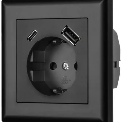 Pistorasia Fjord Schuko + USB A+C musta