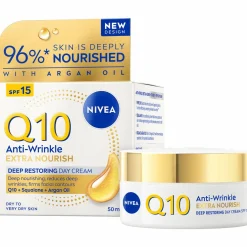 Päivävoide Nivea Q10 50 ml Anti-Wrinkle Extra Nourish Deep Restoring SK 15