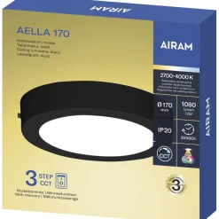 Plafondi Airam Aella 170 3CCT 12W IP20 BK