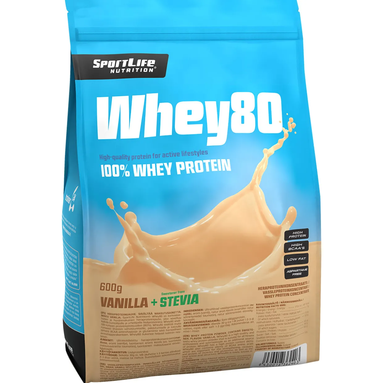 Proteiinijauhe SportLife 600 g Whey80 Vanilla Ice Cream + stevia