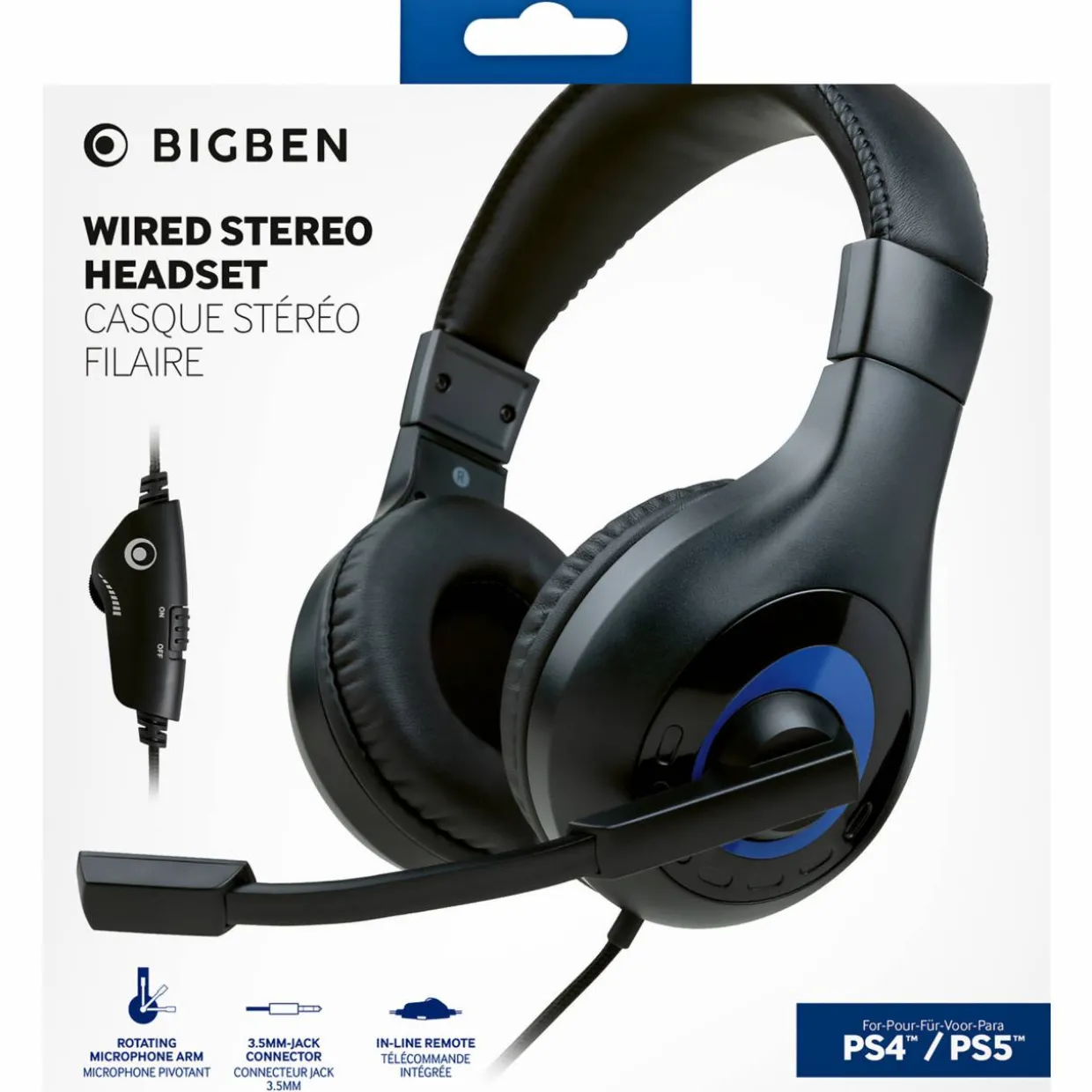 PS4 / PS5-kuuloke Nacon Big Ben v1, langallinen, musta