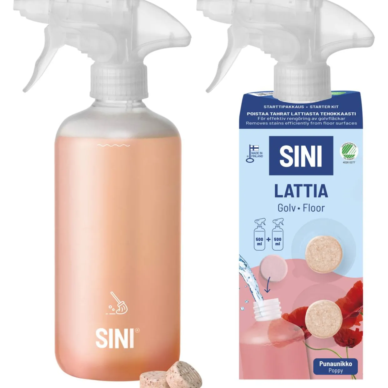 Puhdistusainetabletti Sini 2 kpl Lattia + suihkepullo