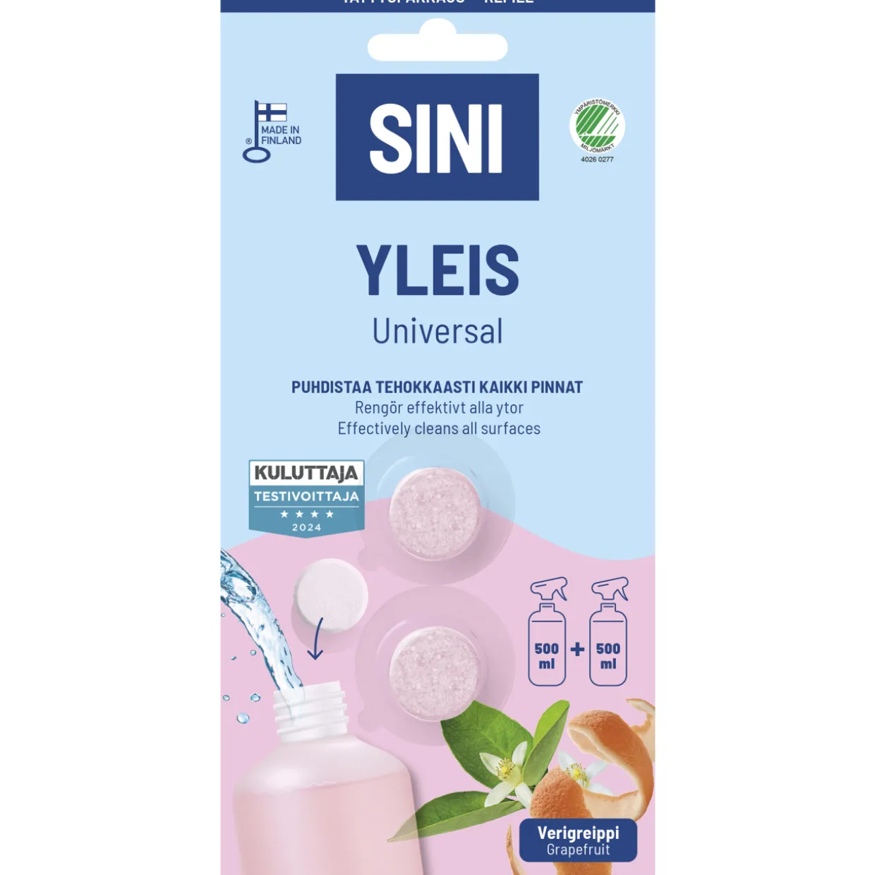 Puhdistusainetabletti Sini Yleis täyttöpakkaus 2 kpl