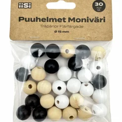 Puuhelmet Iisi 15 mm 30 kpl kolme väriä