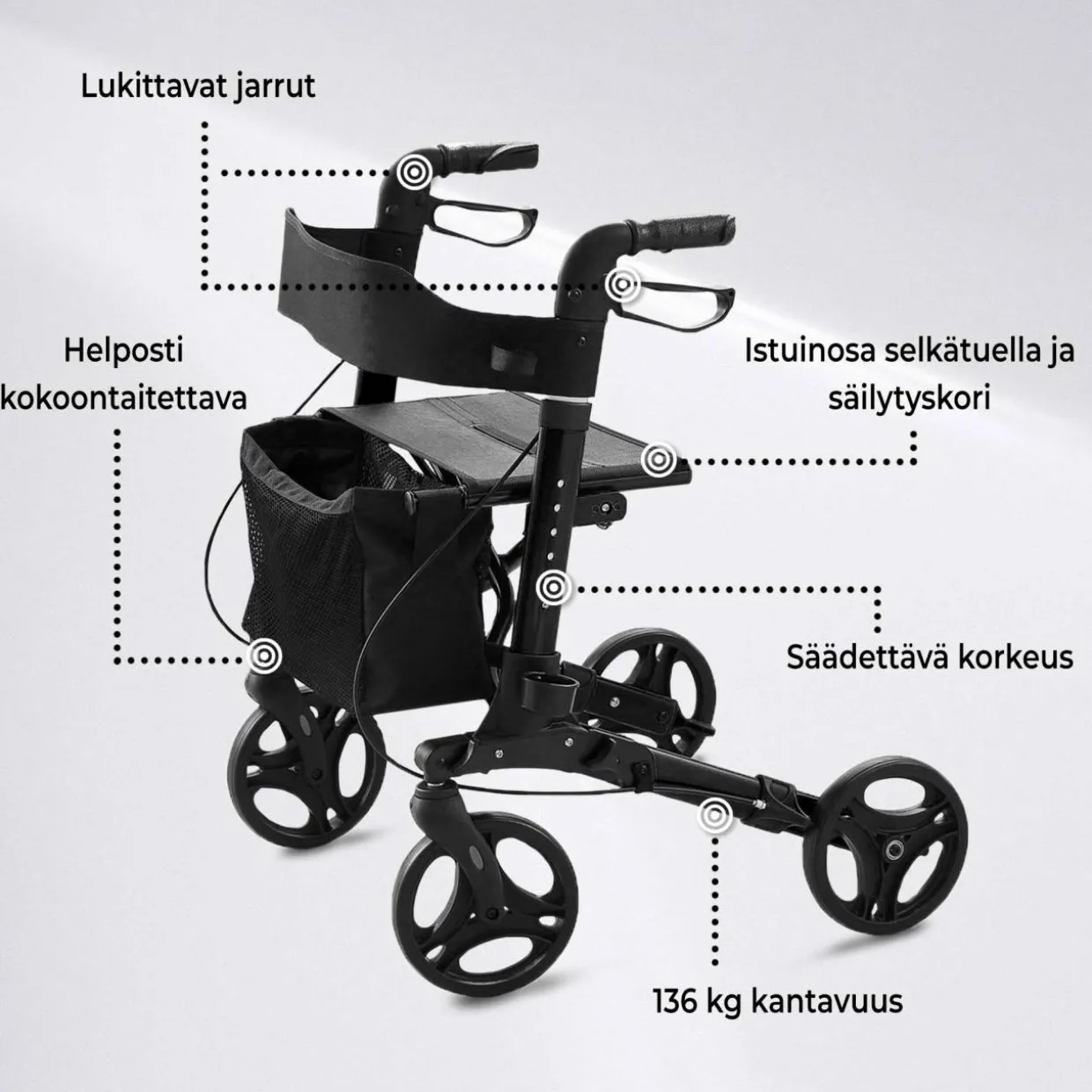 Rollaattori Arvo Deluxe, musta