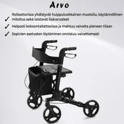 Rollaattori Arvo Deluxe, musta