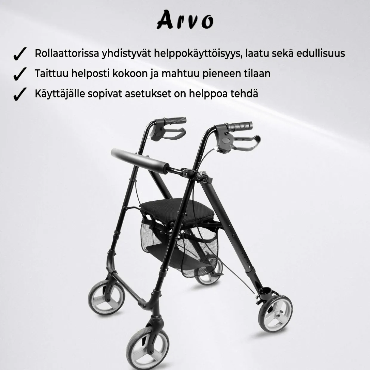 Rollaattori Arvo kevyt, musta