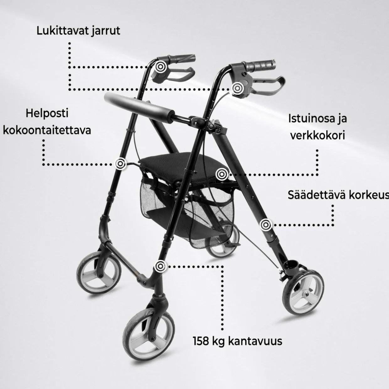 Rollaattori Arvo kevyt, musta