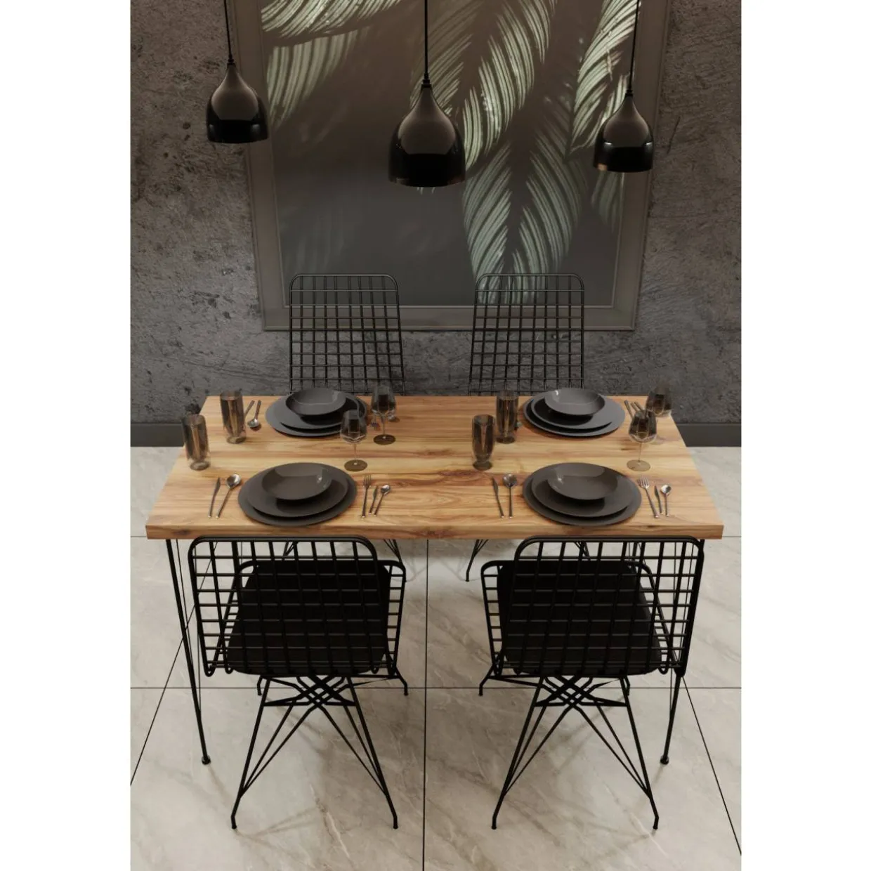 Ruokapöytä Chic Home 120 cm Noora + 4 tuolia, beige/musta