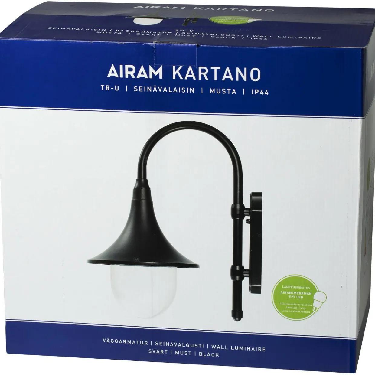 Seinävalaisin Airam Kartano Trumpet IP44 E27 PCC BK