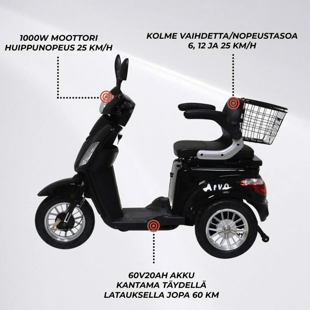 Senioriskootteri Arvo P300 musta