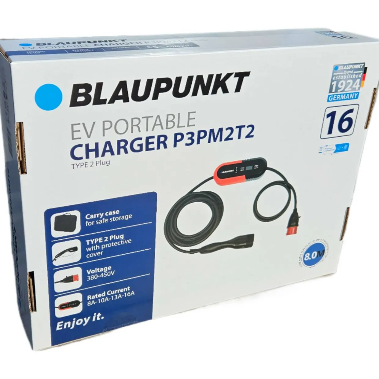 Sähköauton latauslaite säätimellä Blaupunkt P3PM2T2, 8 m, 3-vaihe, voimavirta-Type2