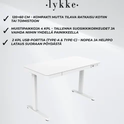 Sähköpöytä Lykke 120 x 60 cm Polar valkoinen
