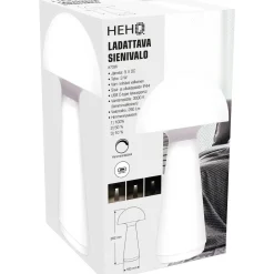 Sienipöytävalo ladattava Hehq IP44, 3-step himmennys