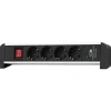 Tabletop 4-os.pistorasialista+kytk.+2USB 2.1A+metallikiinnikkeet, johto2m IP20