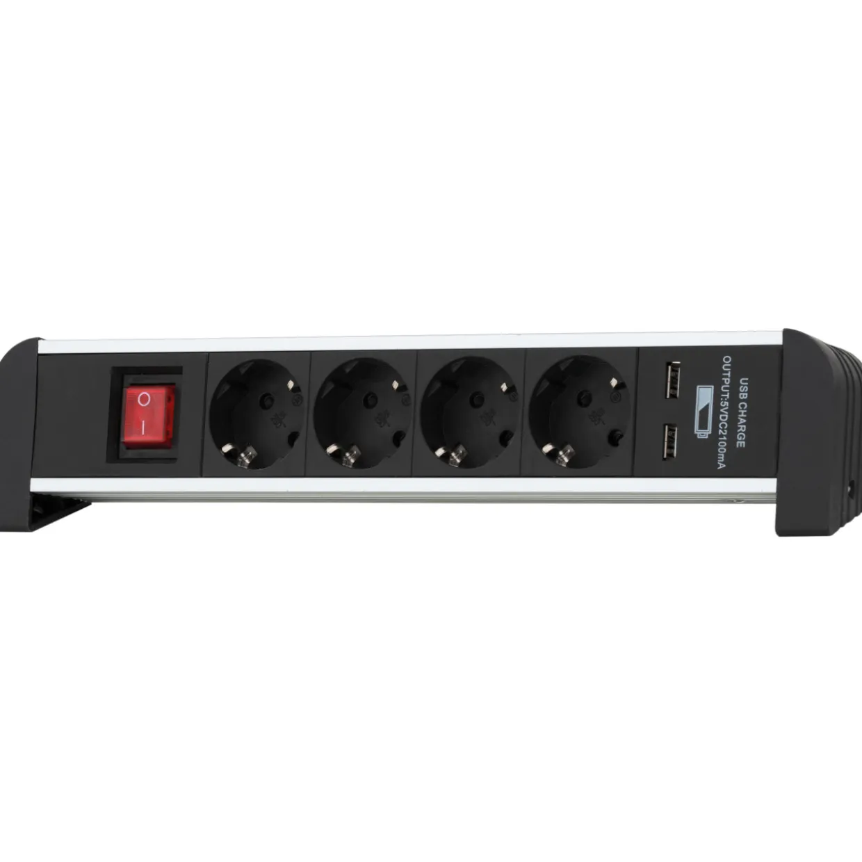 Tabletop 4-os.pistorasialista+kytk.+2USB 2.1A+metallikiinnikkeet, johto2m IP20