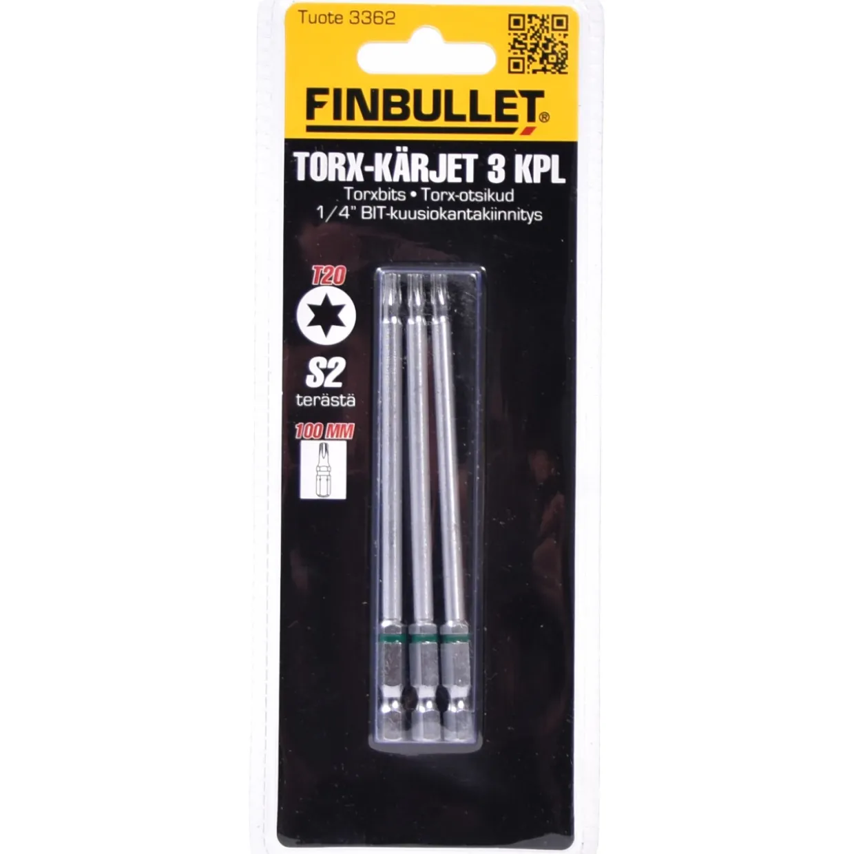 Torx-kärkisarja 3kpl 1/4" T20 x 100 mm