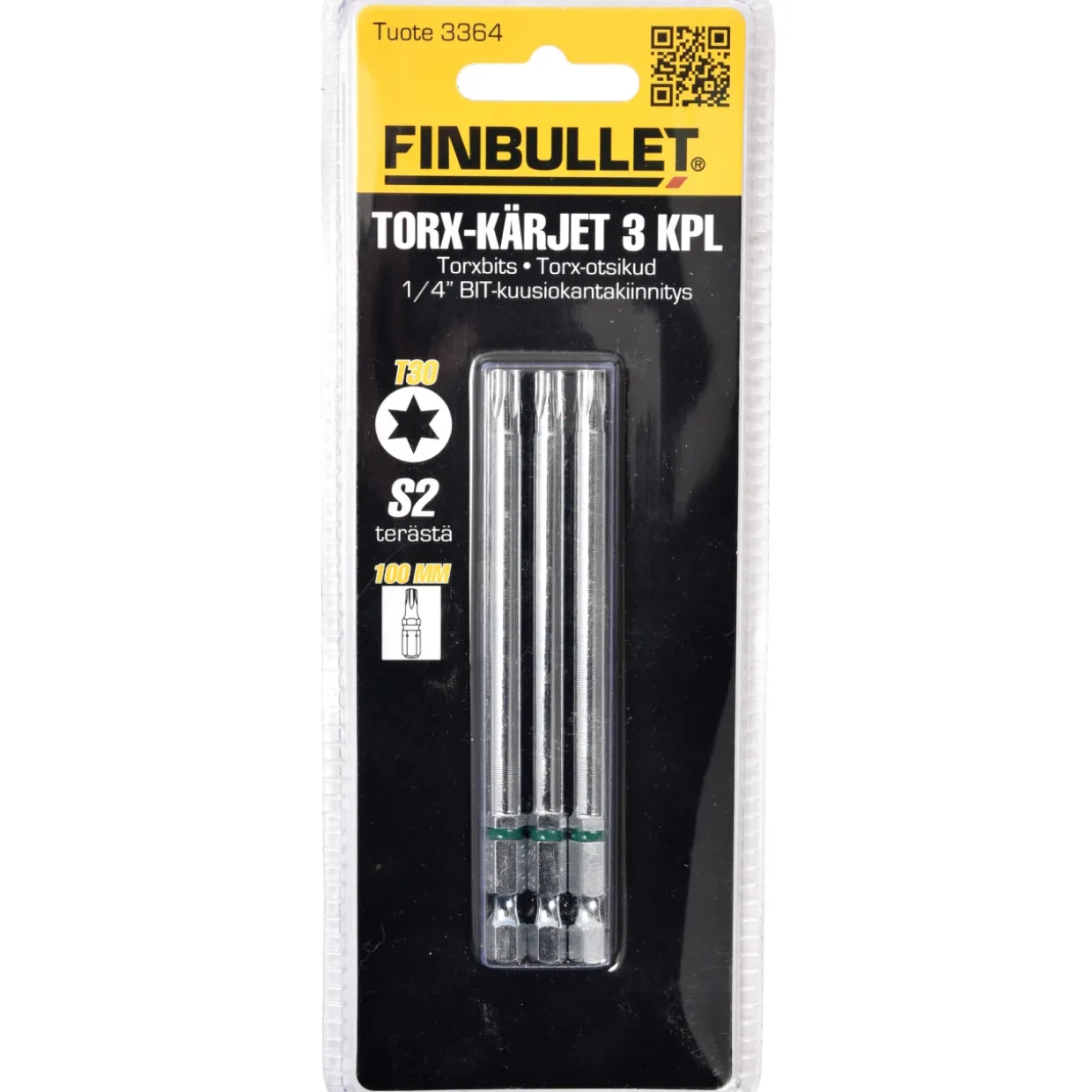 Torx-kärkisarja 1/4" T30 x 100 mm, 3 kpl