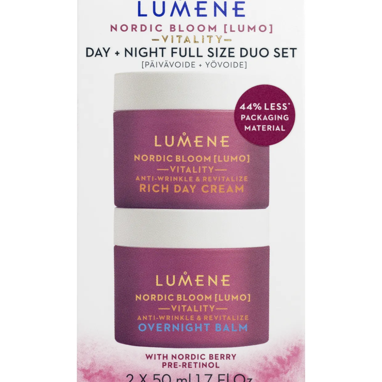 Tuplapakkaus Lumene LUMO 2 x 50 ml Vitality päivävoide + yövoide