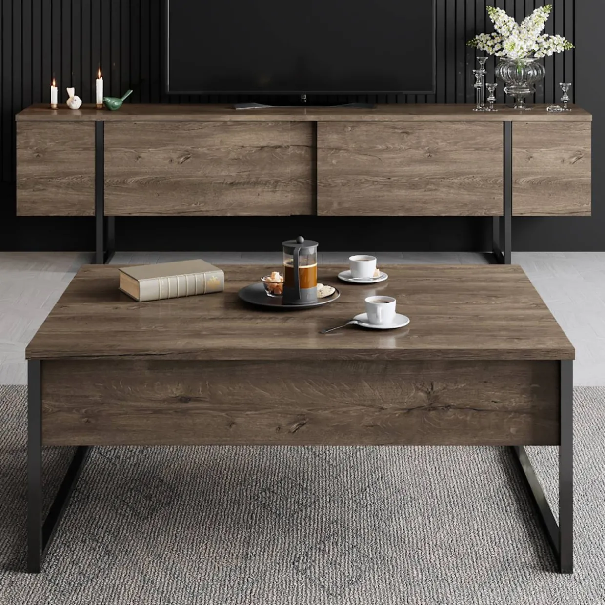 TV-taso Chic Home 180 cm Lyydia ruskea/musta
