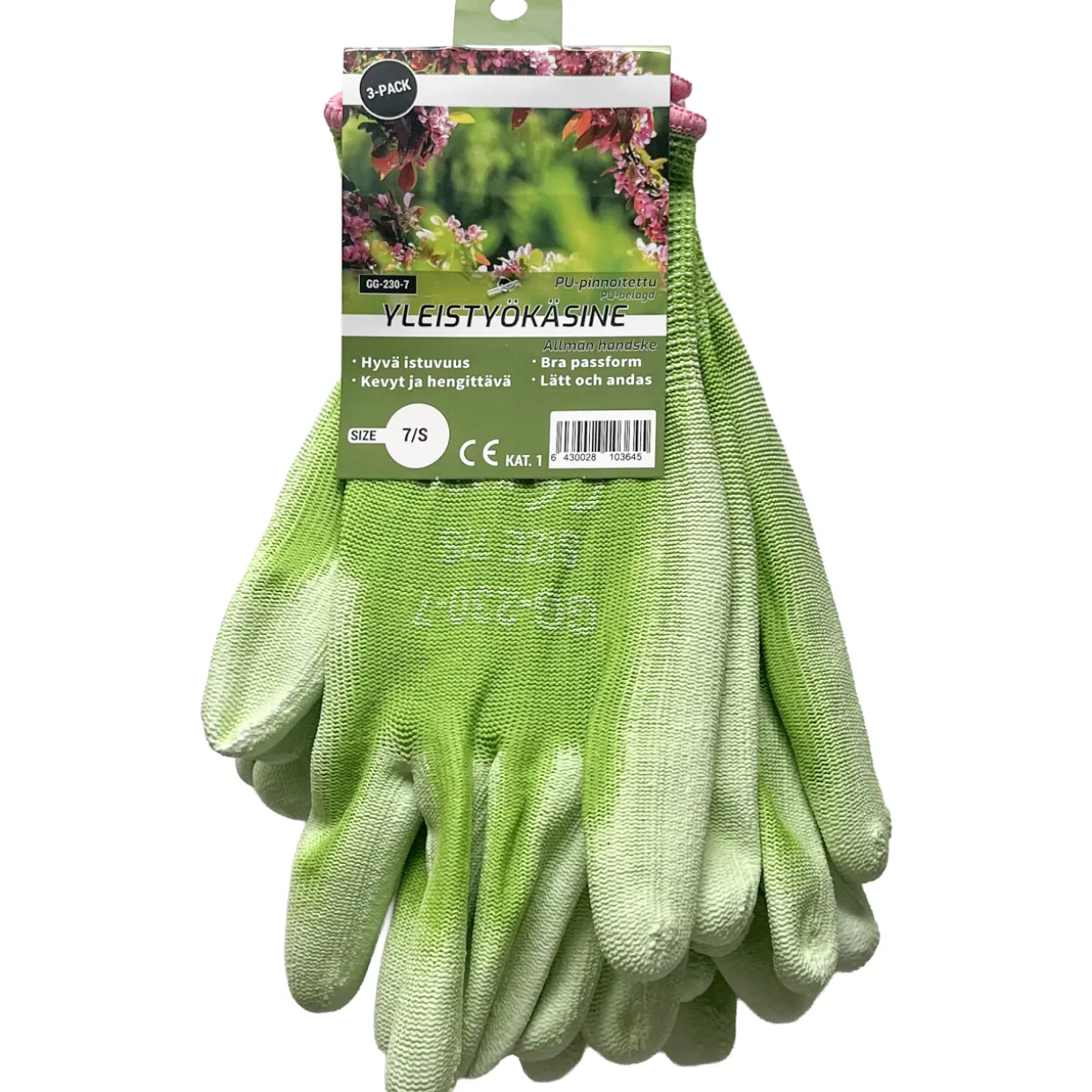 Työkäsine PU 3 paria, lime