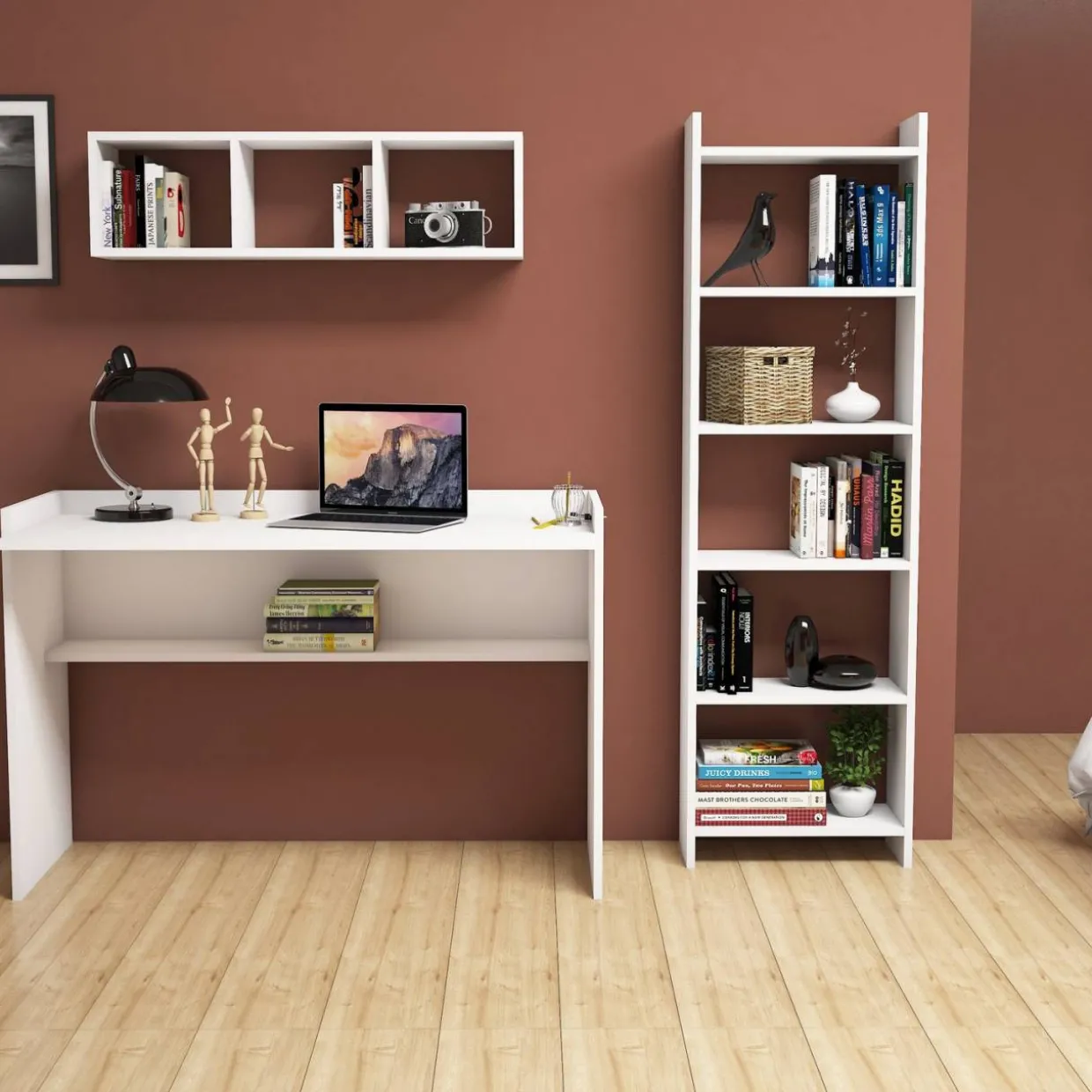 Työpöytä Chic Home 118 x 58 x 80 cm Heini hyllyköillä