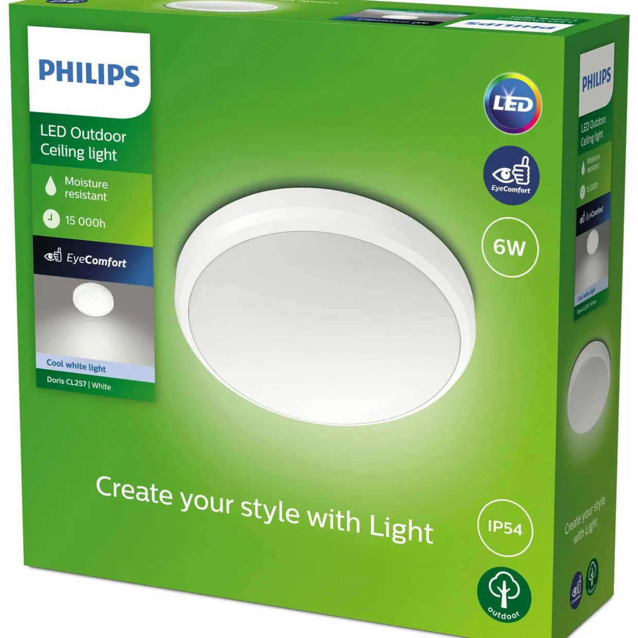 Ulkokattovalaisin Philips Doris valkoinen 6W 40K IP54