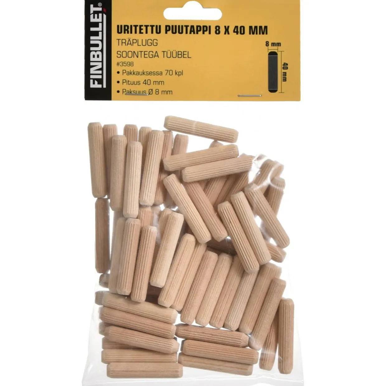 Uritettu puutappi Finbullet 8 x 40 mm 70 kpl