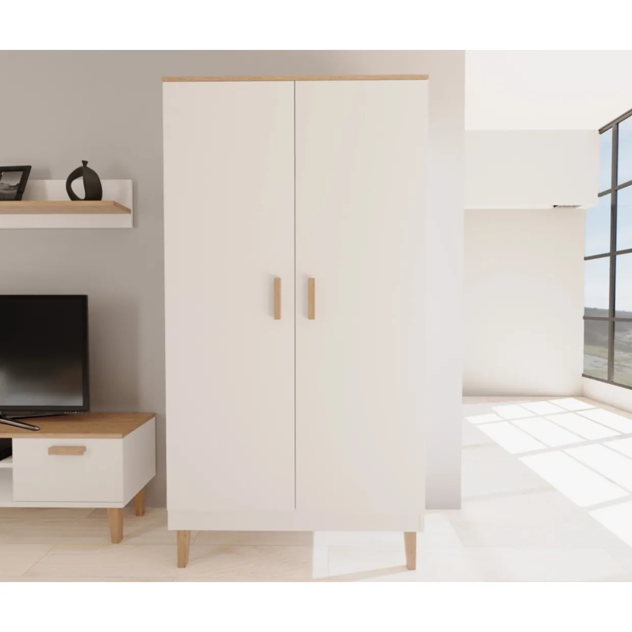 Vaatekaappi Kocot 184 x 100 cm Denver valkoinen/beige