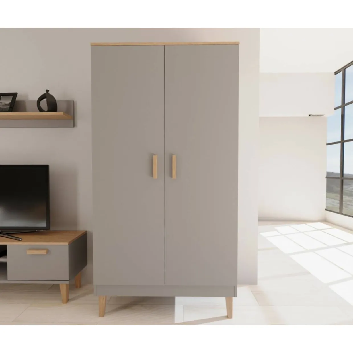 Vaatekaappi Kocot 184 x 100 cm Denver harmaa/beige