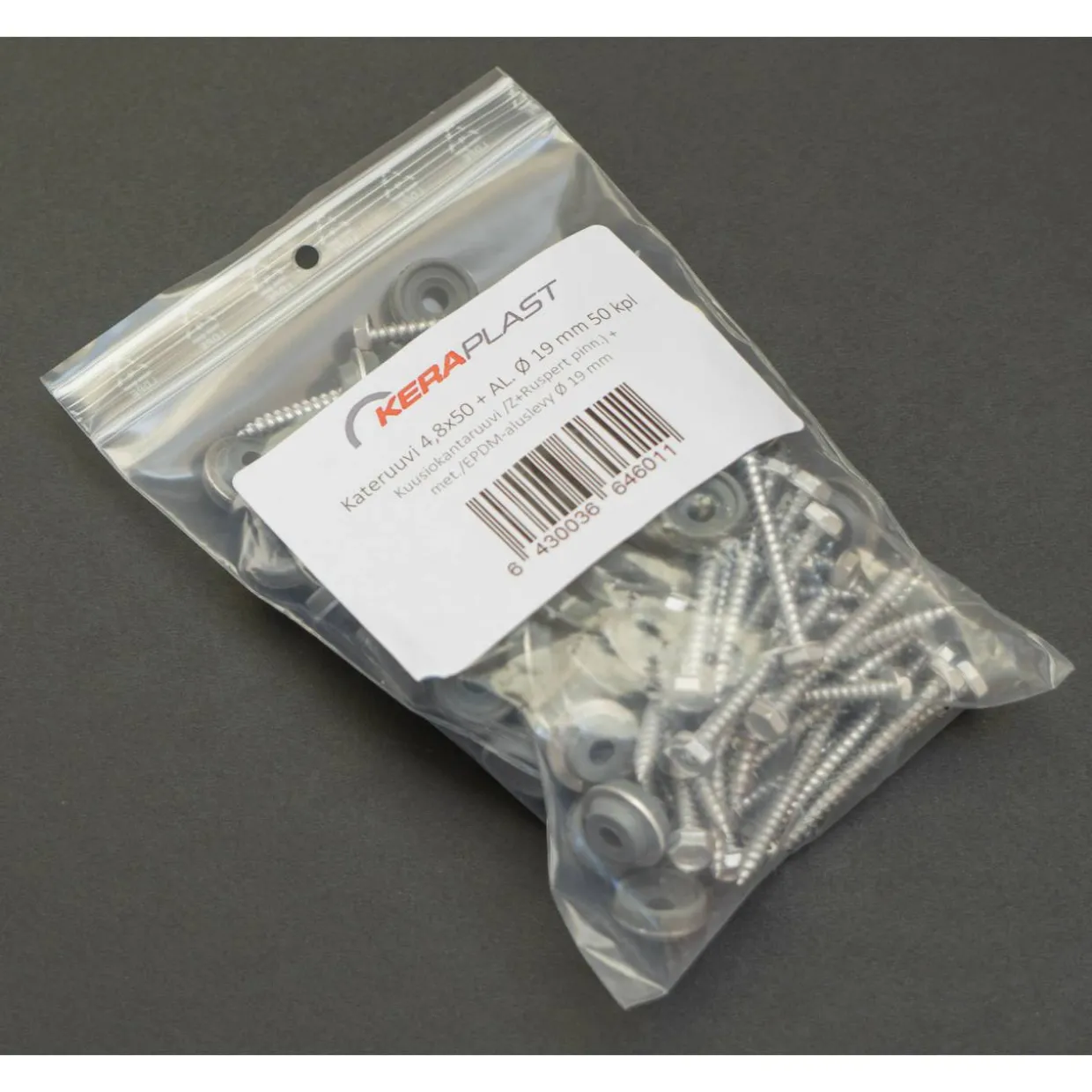 Valokateruuvi Keraplast ruspert 4,8 X 50 + 19 mm aluslevy, 50 kpl